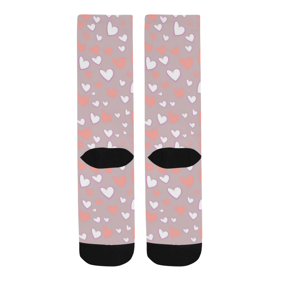 coral white heart pattern Crew Socks