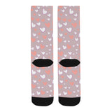 coral white heart pattern Crew Socks