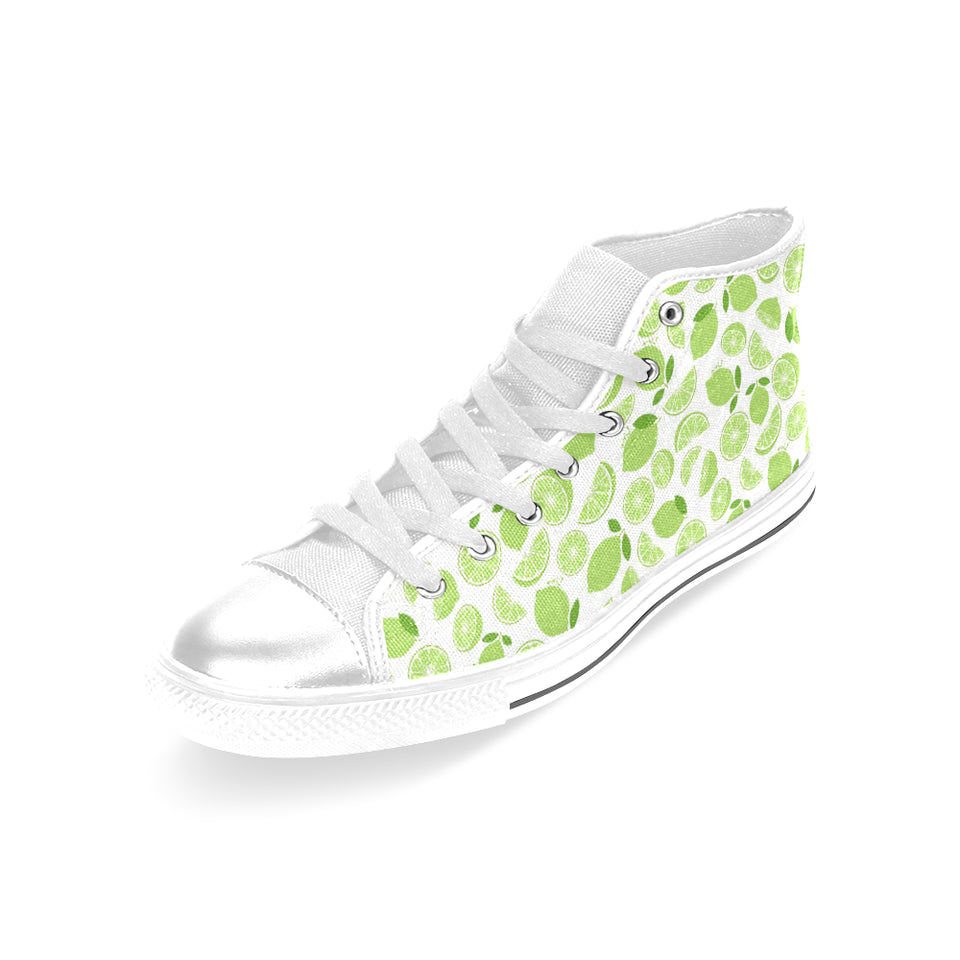 Lime design pattern Women's High Top Canvas Shoes White