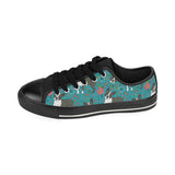 Boston terrier beautiful flower pattern Men's Low Top Canvas Shoes Black