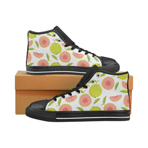 Guava pattern Women's High Top Canvas Shoes Black