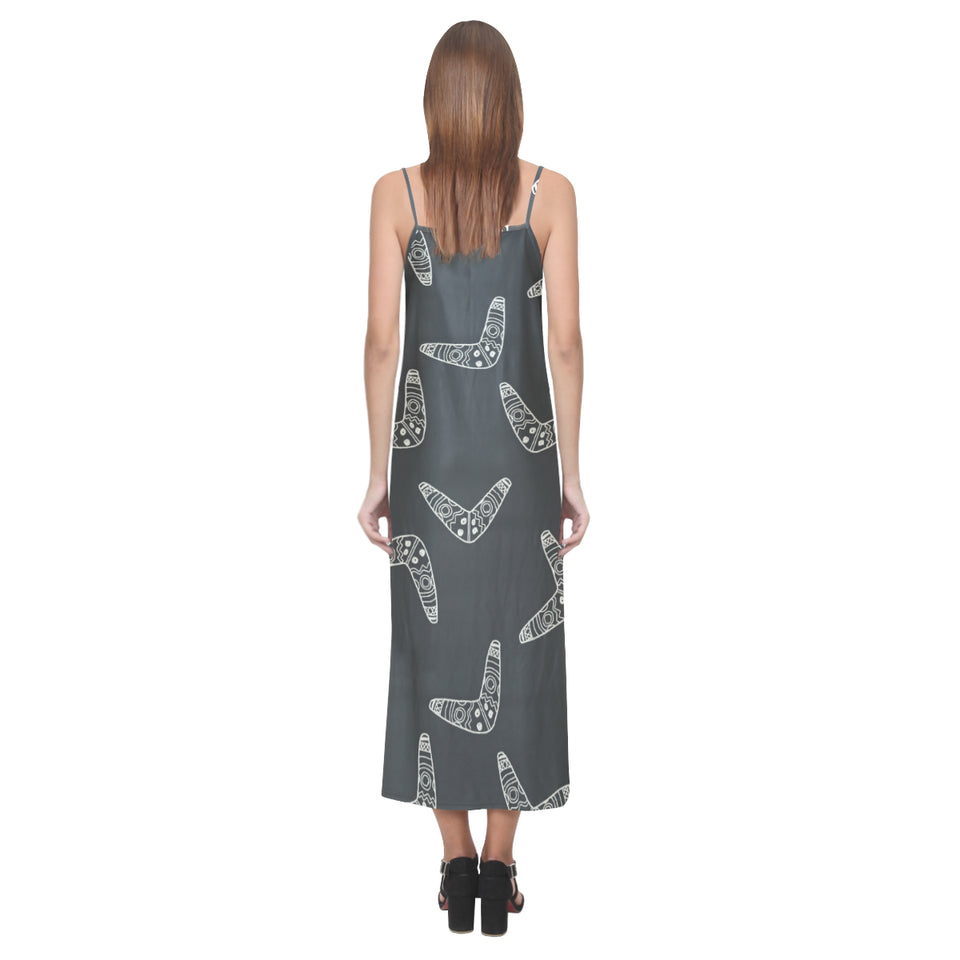 Hand drawn boomerang Australian aboriginal ornamen V-Neck Open Fork Long Dress