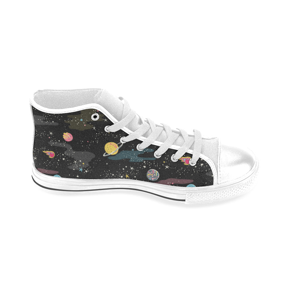 space pattern Men's High Top Canvas Shoes White