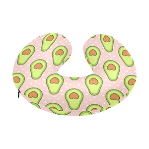 Avocado heart pink background U-Shaped Travel Neck Pillow
