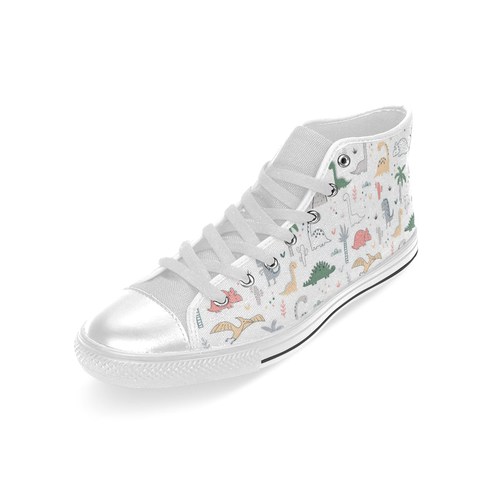 Cute cartoon dinosaurs tree pattern Men's High Top Canvas Shoes White