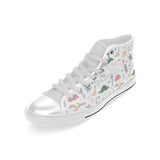 Cute cartoon dinosaurs tree pattern Men's High Top Canvas Shoes White
