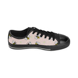 Cute bee flower pattern pink background Men's Low Top Canvas Shoes Black