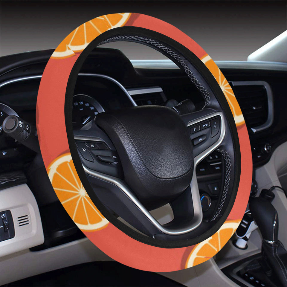 Oranges pattern red background Car Steering Wheel Cover