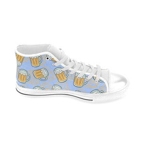 Beer pattern Men's High Top Canvas Shoes White