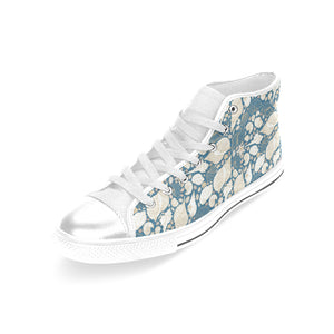 Sea turtle Polynesian Tribal design pattern Women's High Top Canvas Shoes White