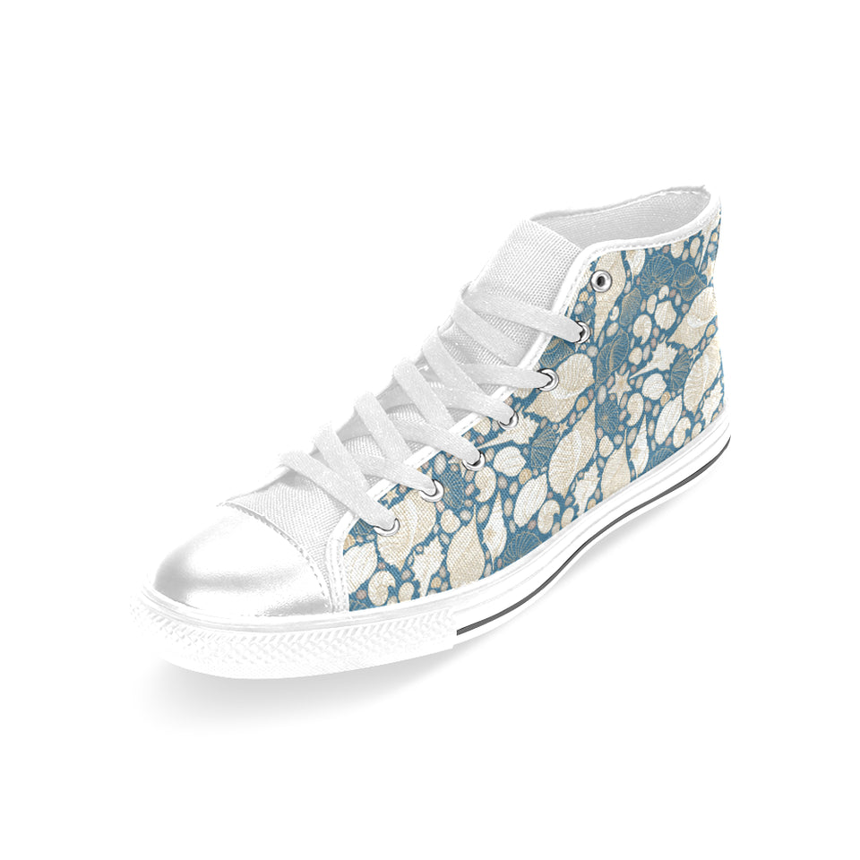 Sea turtle Polynesian Tribal design pattern Women's High Top Canvas Shoes White