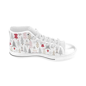 Cute Christmas tree pattern Men's High Top Canvas Shoes White