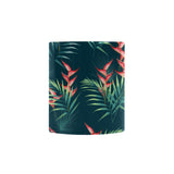 heliconia flowers, palm and monstera leaves on bla Morphing Mug Heat Changing Mug