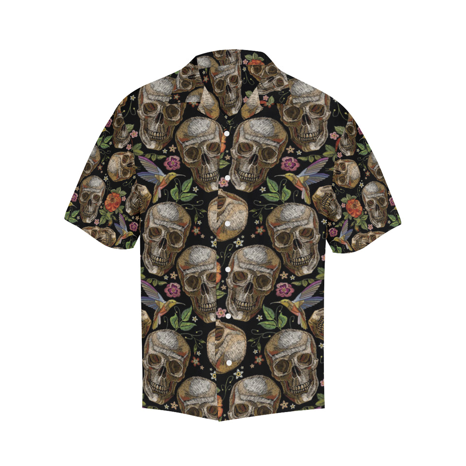 Skull rose humming bird flower pattern Men's All Over Print Hawaiian Shirt