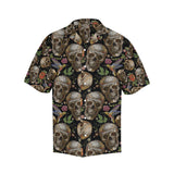 Skull rose humming bird flower pattern Men's All Over Print Hawaiian Shirt
