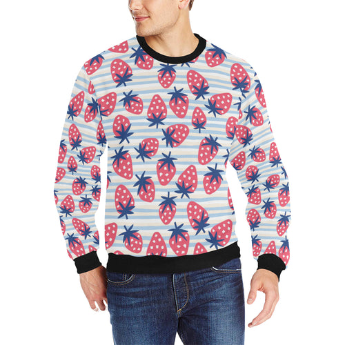 Strawberry pattern blue lines background Men's Crew Neck Sweatshirt