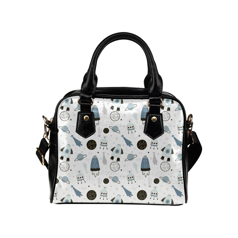 Hand drawn space elements space rocket star planet Shoulder Handbag