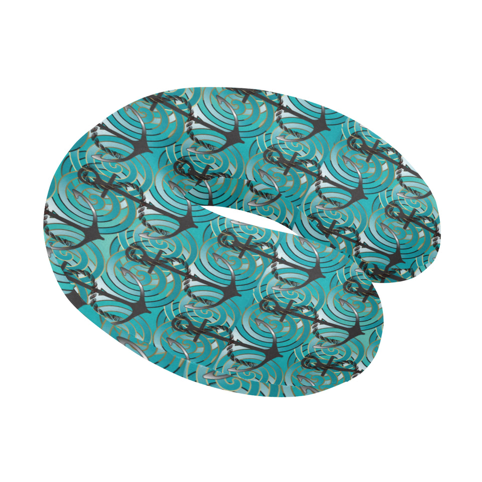 Anchor nautical green background U-Shaped Travel Neck Pillow