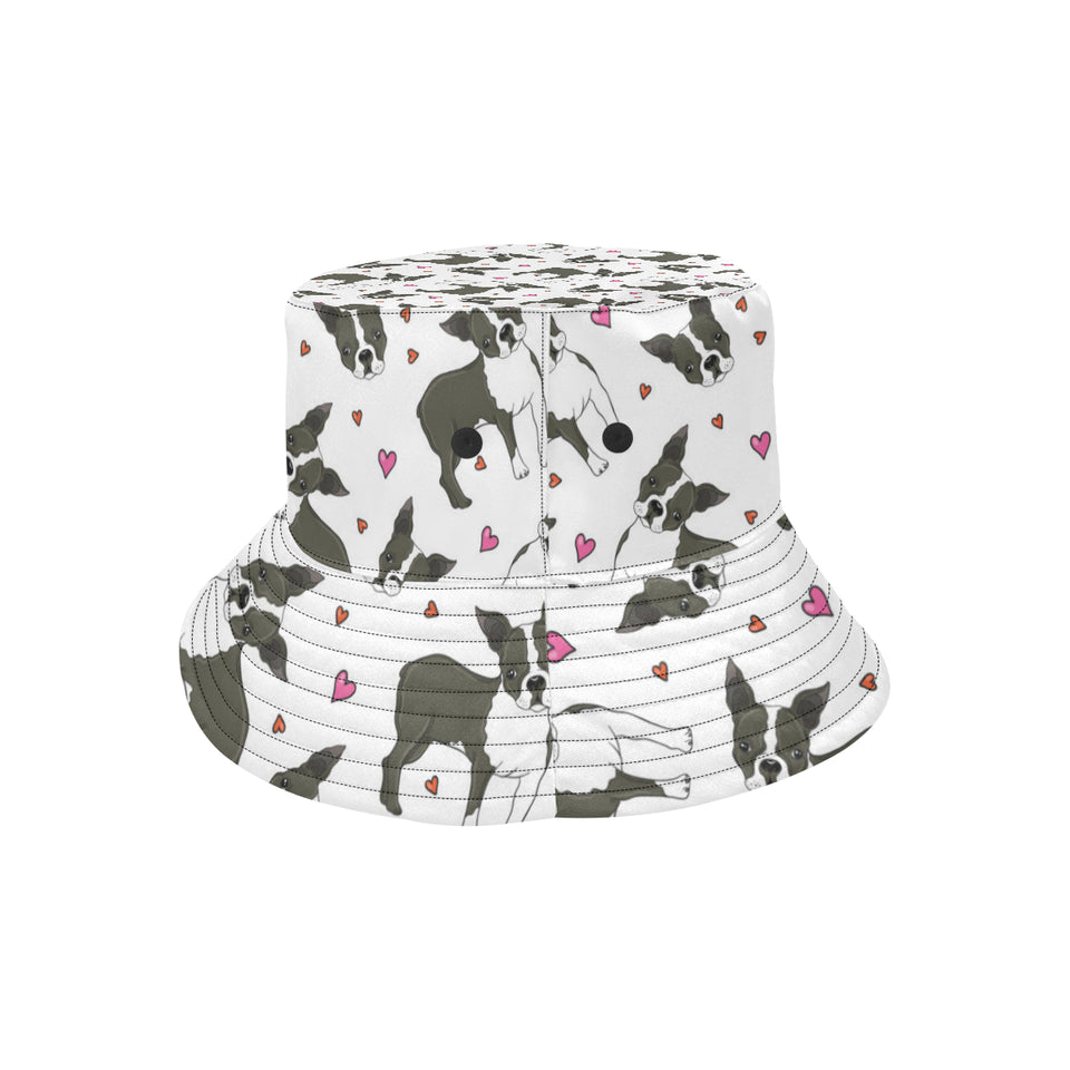 Boston terrier dog hearts vector pattern Unisex Bucket Hat