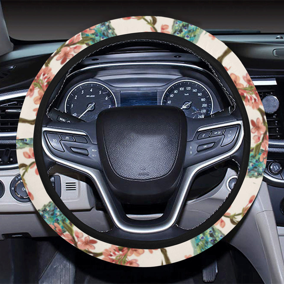 Peacock tropical flower pattern Car Steering Wheel Cover