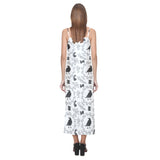 Crows floral wreath rabbit pattern V-Neck Open Fork Long Dress