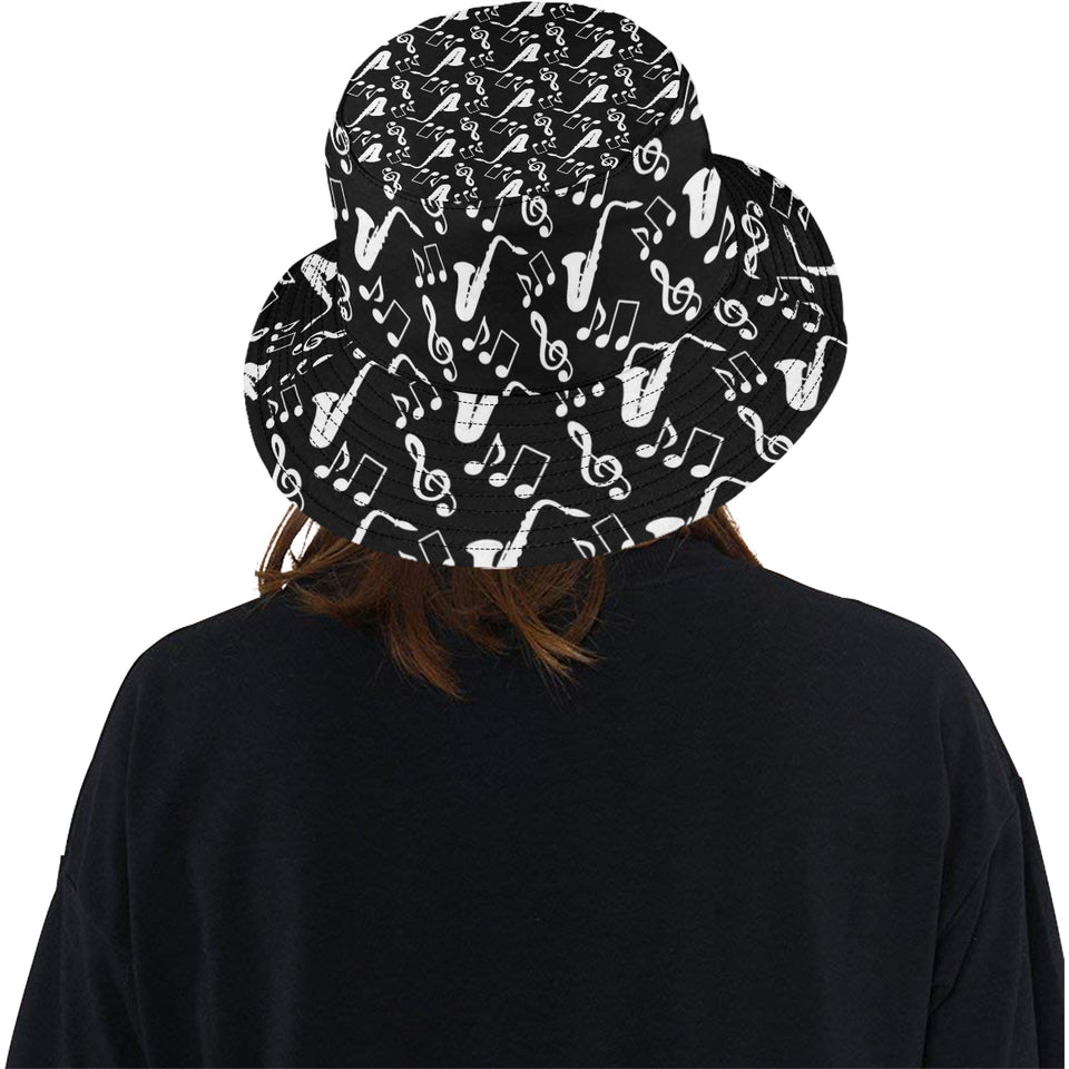 Saxophone music notes treble clef black white them Unisex Bucket Hat