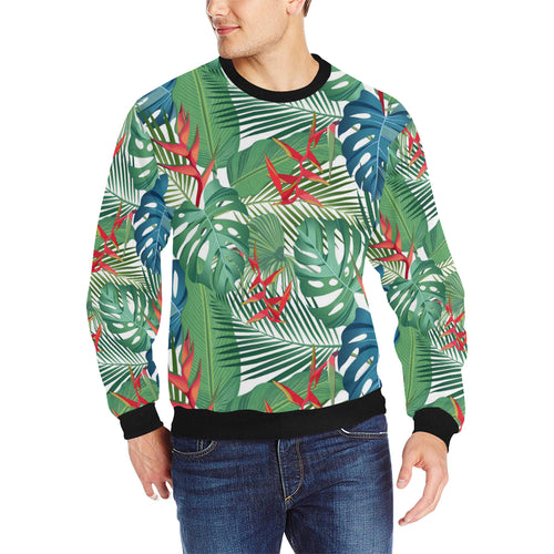 heliconia palm and monstera  leaves pattern Men's Crew Neck Sweatshirt