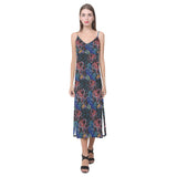 Octopus sea wave tropical fishe pattern V-Neck Open Fork Long Dress