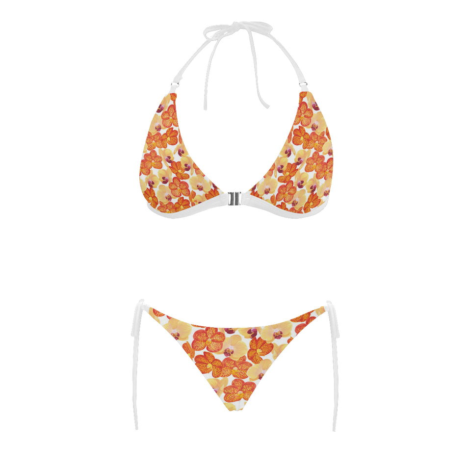 Orange yellow orchid flower pattern background Sexy Bikinis Two-Piece Swimsuits
