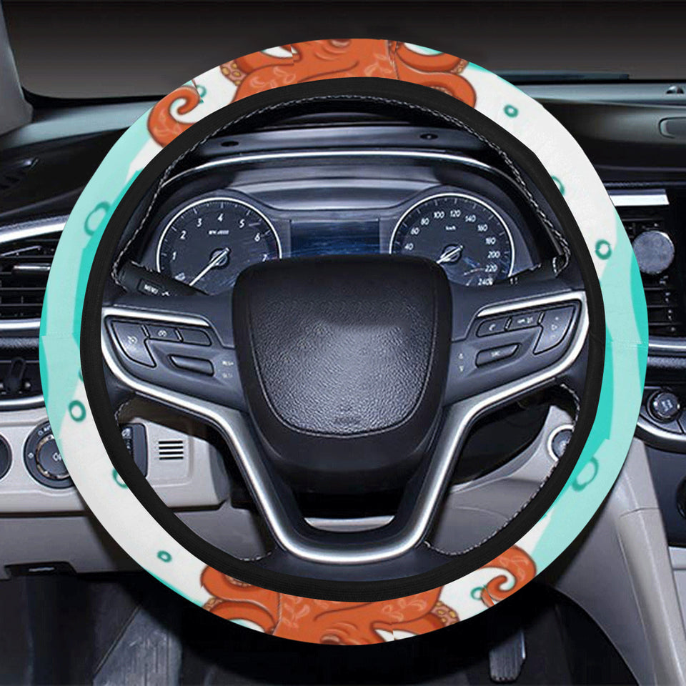 Octopuses sea wave background Car Steering Wheel Cover