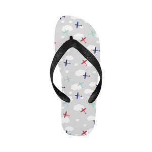 Airplane cloud grey background Unisex Flip Flops