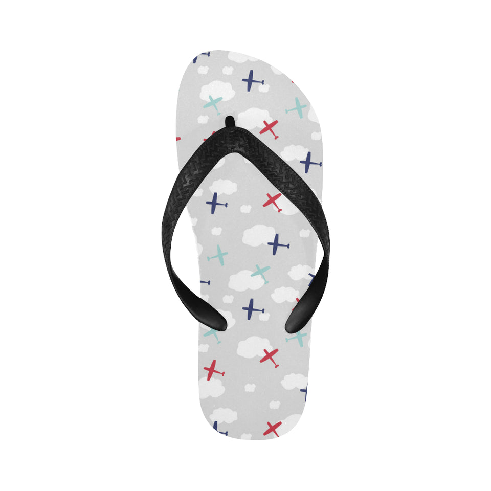 Airplane cloud grey background Unisex Flip Flops