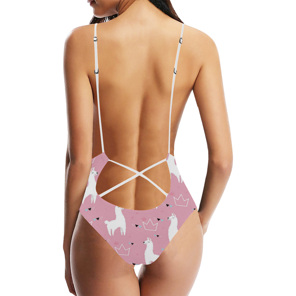 Llama Alpaca pink background Women's One-Piece Swimsuit