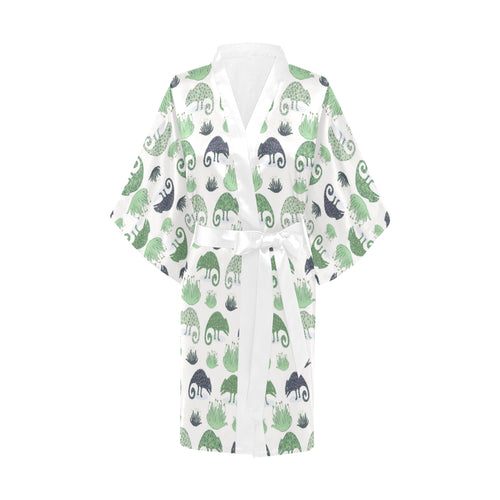 Chameleon lizard succulent plant pattern Women's Short Kimono Robe