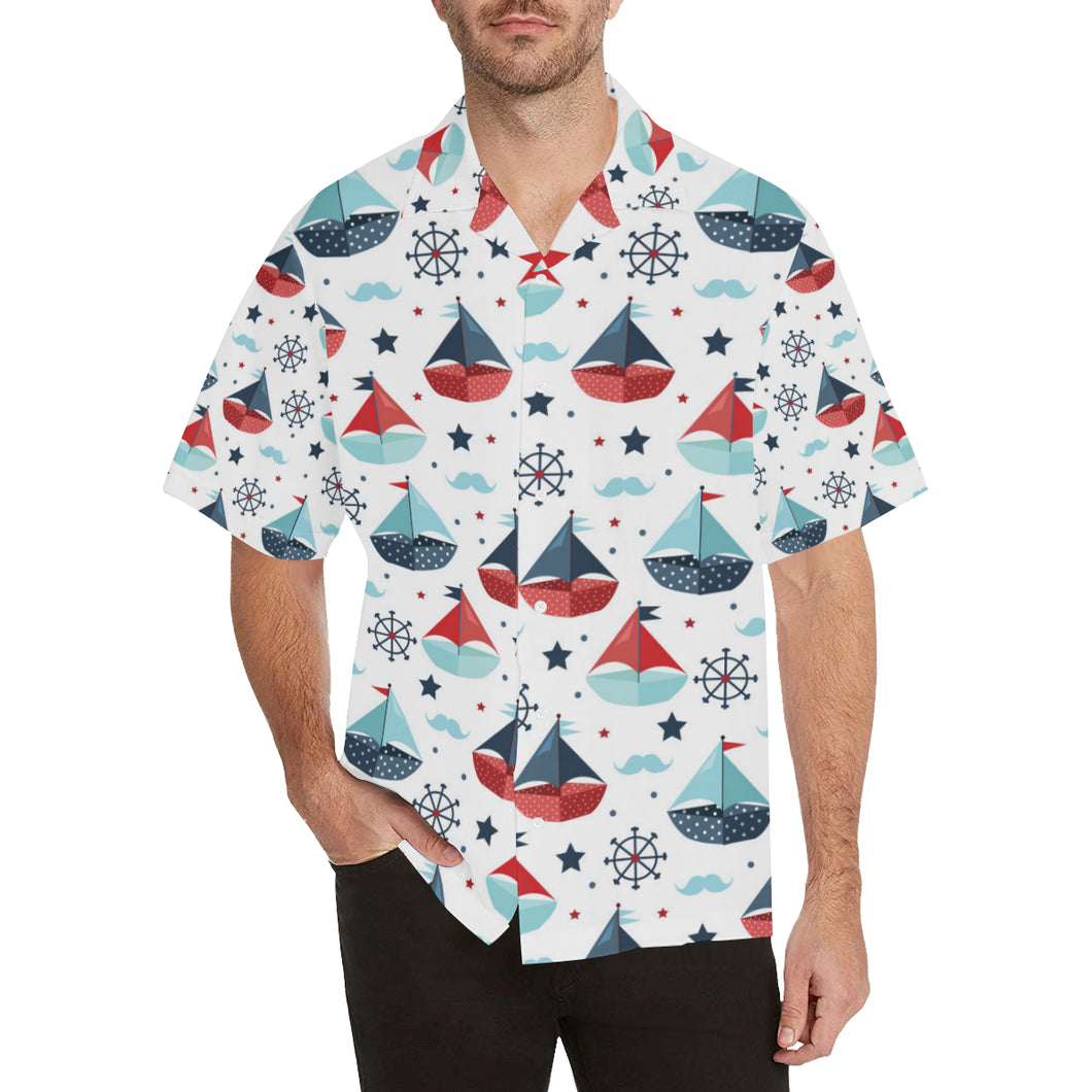 Cute color paper sailboat pattern Men's All Over Print Hawaiian Shirt