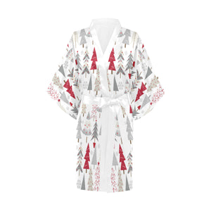 Cute Christmas tree pattern Women's Short Kimono Robe