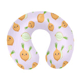 cute onions smiling faces purple background U-Shaped Travel Neck Pillow