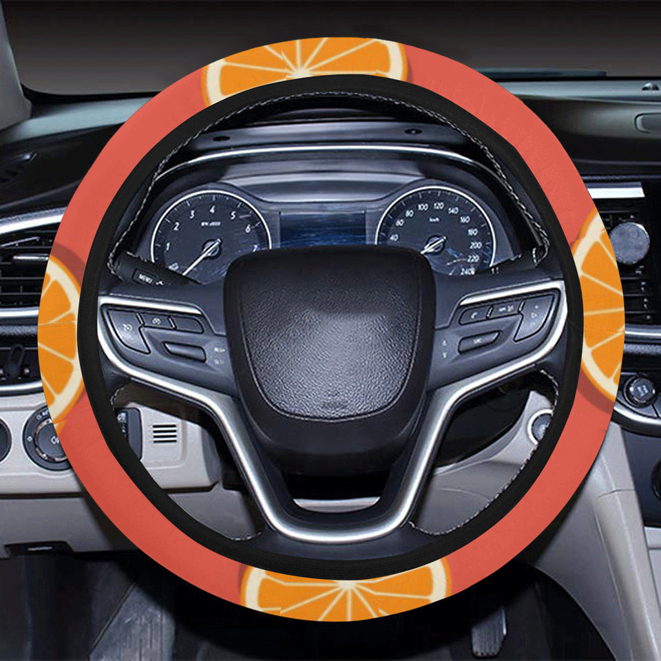 Oranges pattern red background Car Steering Wheel Cover