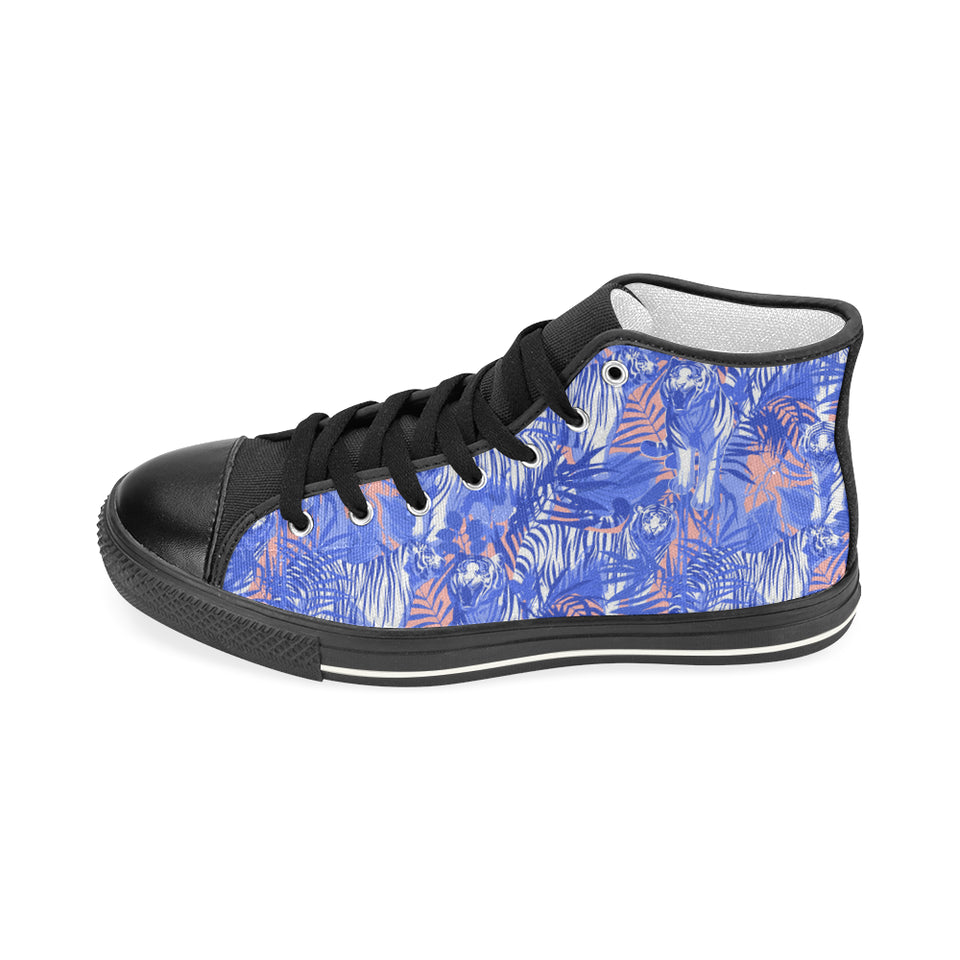 white bengal tigers pattern Women's High Top Canvas Shoes Black