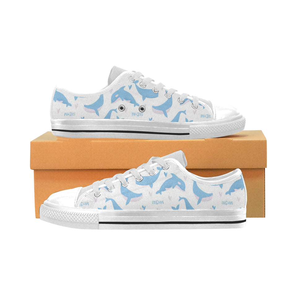 Blue whale pattern Men's Low Top Shoes White