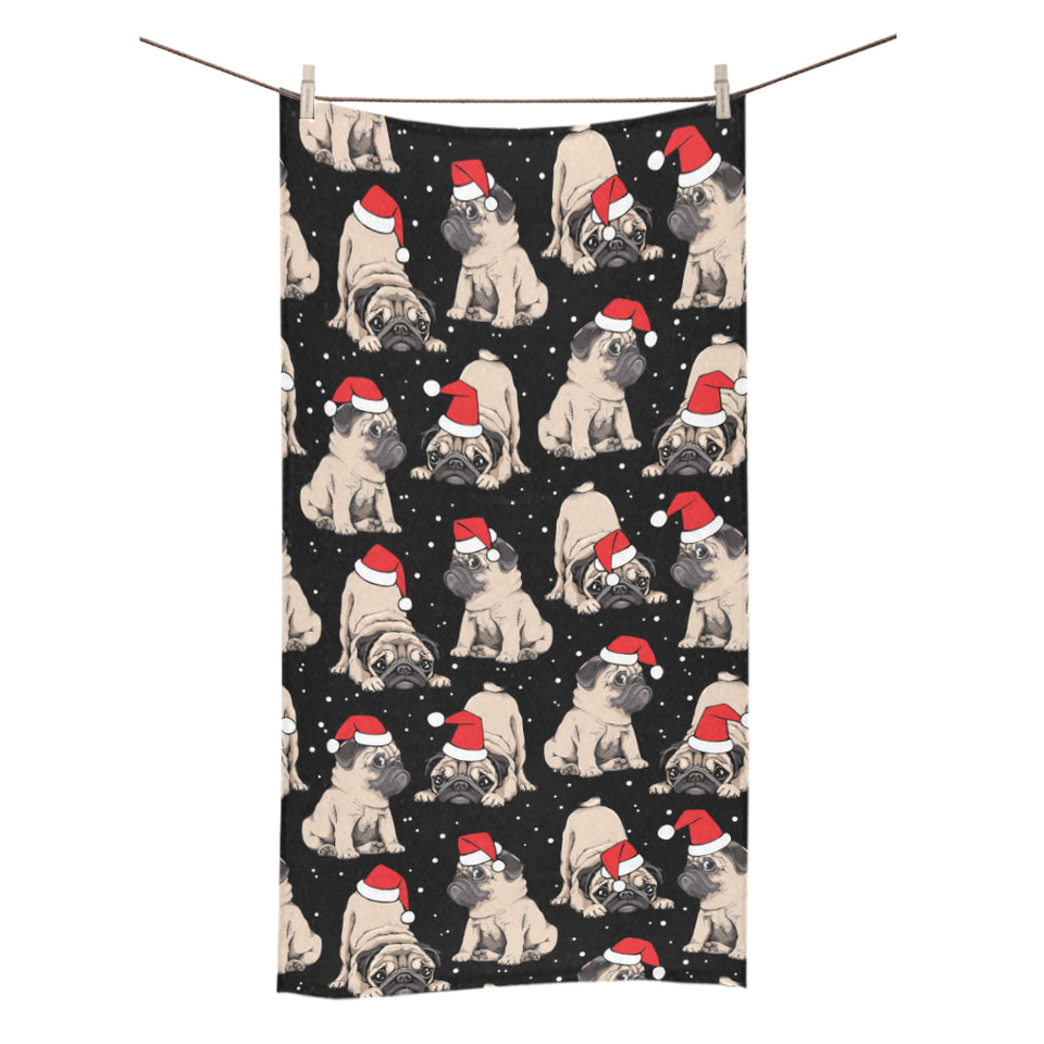 Christmas Pugs Santa_s red cap pattern Bath Towel