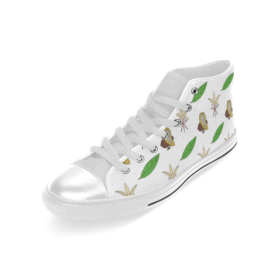 Color hand drawn cacao pattern Men's High Top Canvas Shoes White