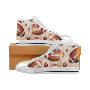 American football ball design pattern Women's High Top Canvas Shoes White