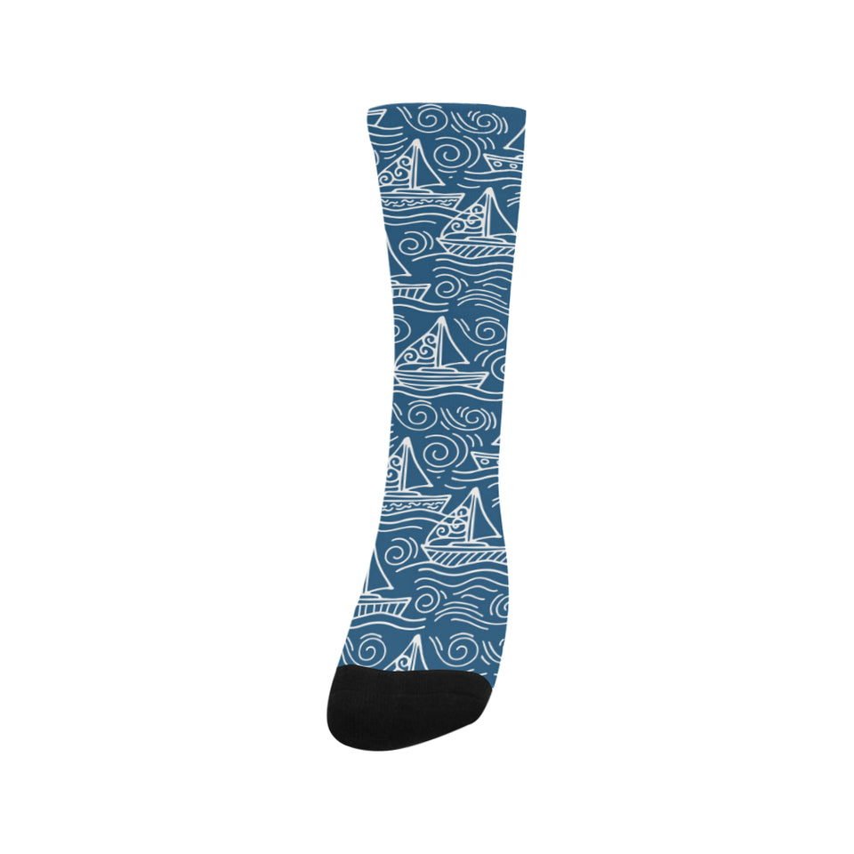 Hand drawn sailboat pattern Crew Socks