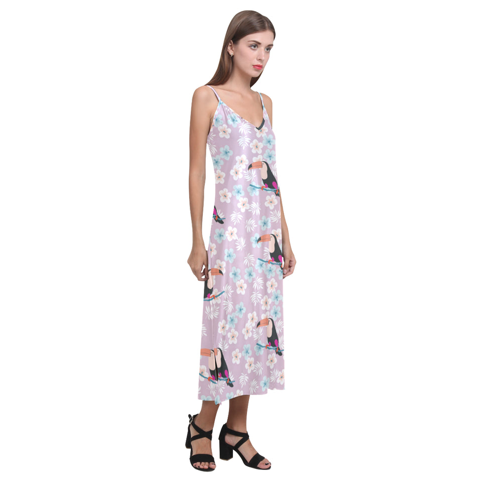 Beautiful toucan flower leaves V-Neck Open Fork Long Dress