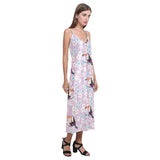Beautiful toucan flower leaves V-Neck Open Fork Long Dress