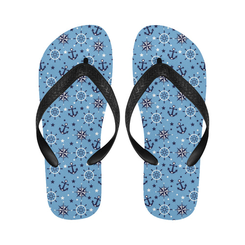 Anchors rudder compass star nautical pattern Unisex Flip Flops