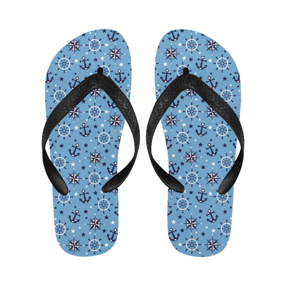 Anchors rudder compass star nautical pattern Unisex Flip Flops