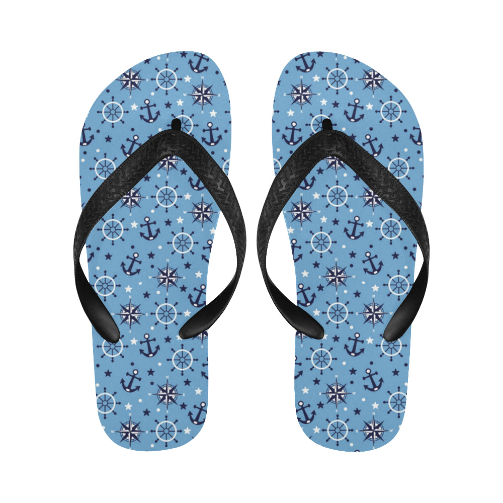 Anchors rudder compass star nautical pattern Unisex Flip Flops