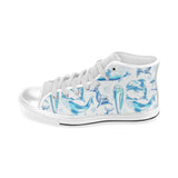 Watercolor dolphin pattern Men's High Top Canvas Shoes White